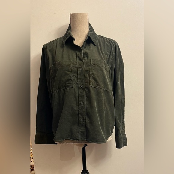 H&M Women’s Corduroy Shirt Green Button Down Long Sleeve Small - Picture 1 of 6
